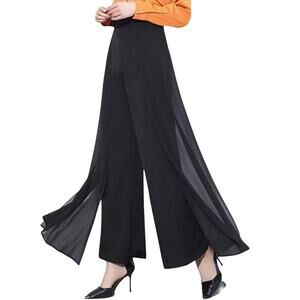 S. L. Fashions Wide Leg Overlay Chiffon Culotte Dress Pants Black Womens Size 6P